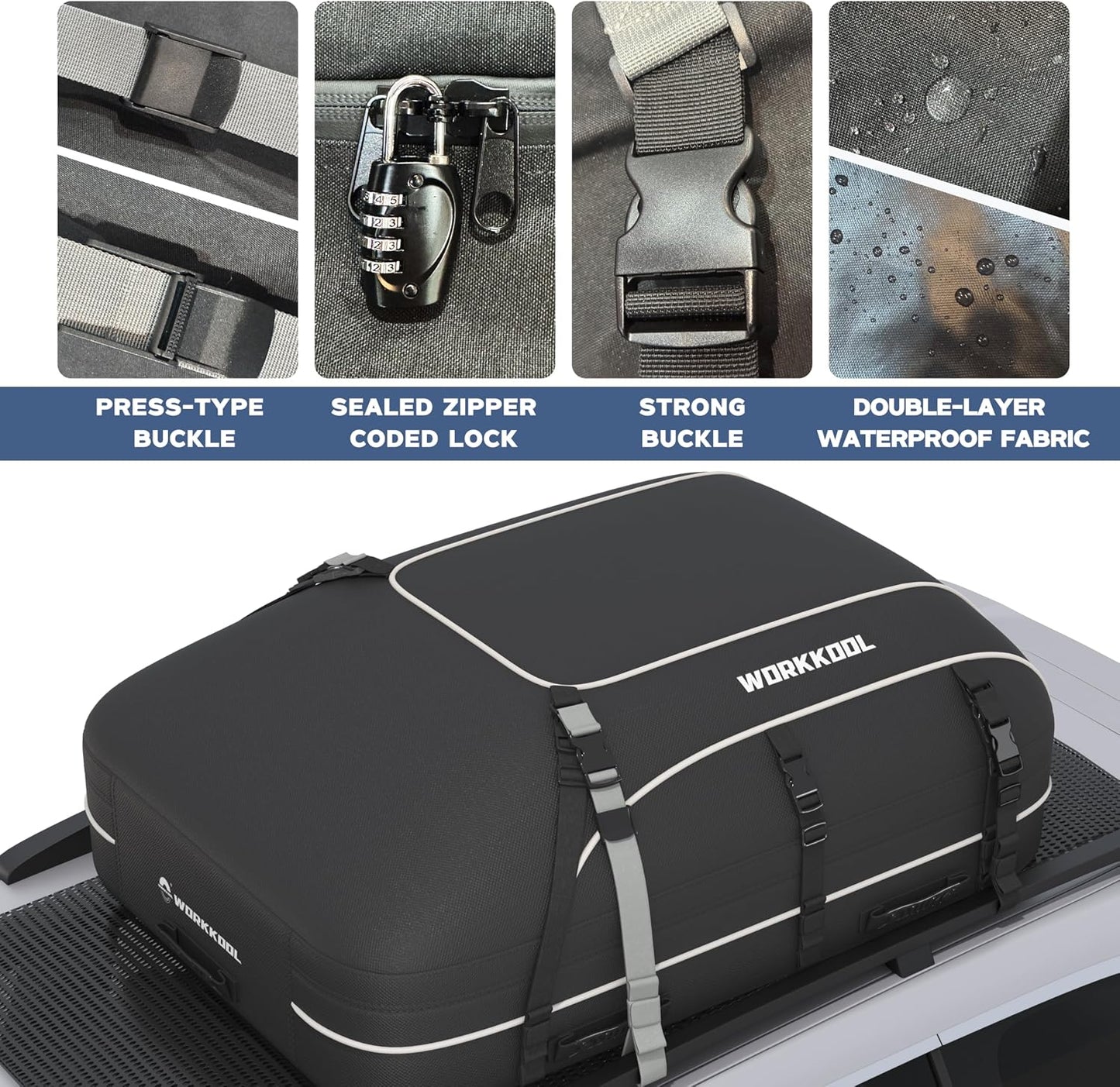 Rooftop Cargo Carrier Vehicle Soft-Shell Carriers, Heavy Duty Car Roof Bag Waterproof Without Rack, Car Topper Luggage Carrier-with 6 Hooks&Mat(19.4 Cuft)