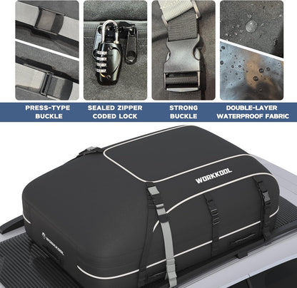 Rooftop Cargo Carrier Vehicle Soft-Shell Carriers, Heavy Duty Car Roof Bag Waterproof Without Rack, Car Topper Luggage Carrier-with 6 Hooks&Mat(19.4 Cuft)