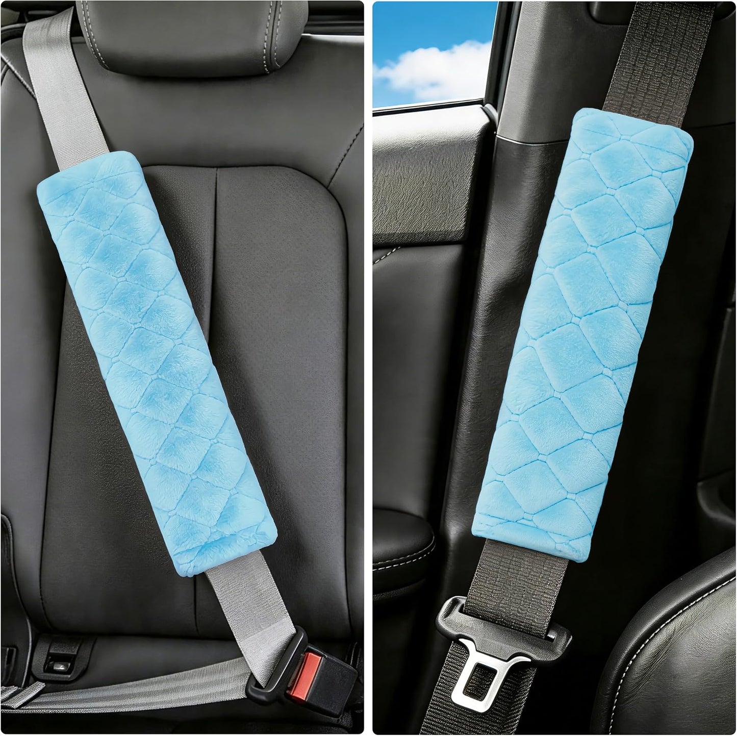Amooca Soft Auto Seat Belt Cover Seatbelt Shoulder Pad 2 PCS for a More Comfortable Driving Compatible with All Cars and Backpack Black
