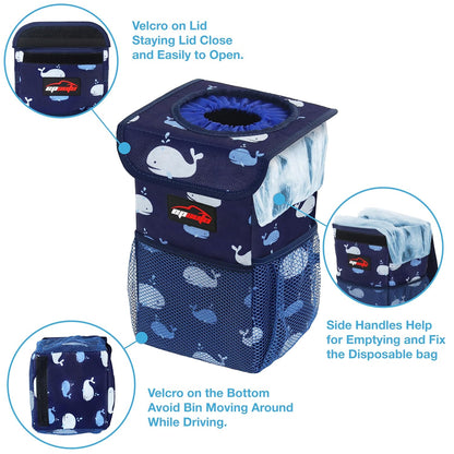 EPAuto Waterproof Car Trash Can with Lid and Storage Pockets, 2.5 Gallon, Black