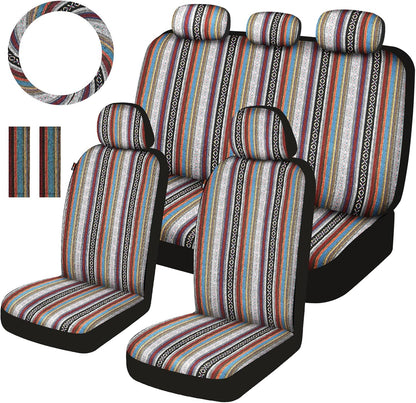 Baja Saddle Blanket Car Seat Covers Front Set, Washable Breathable Striped Woven Cloth Seat Covers for Cars, SUV, Truck, Airbag Compatible(Orange)