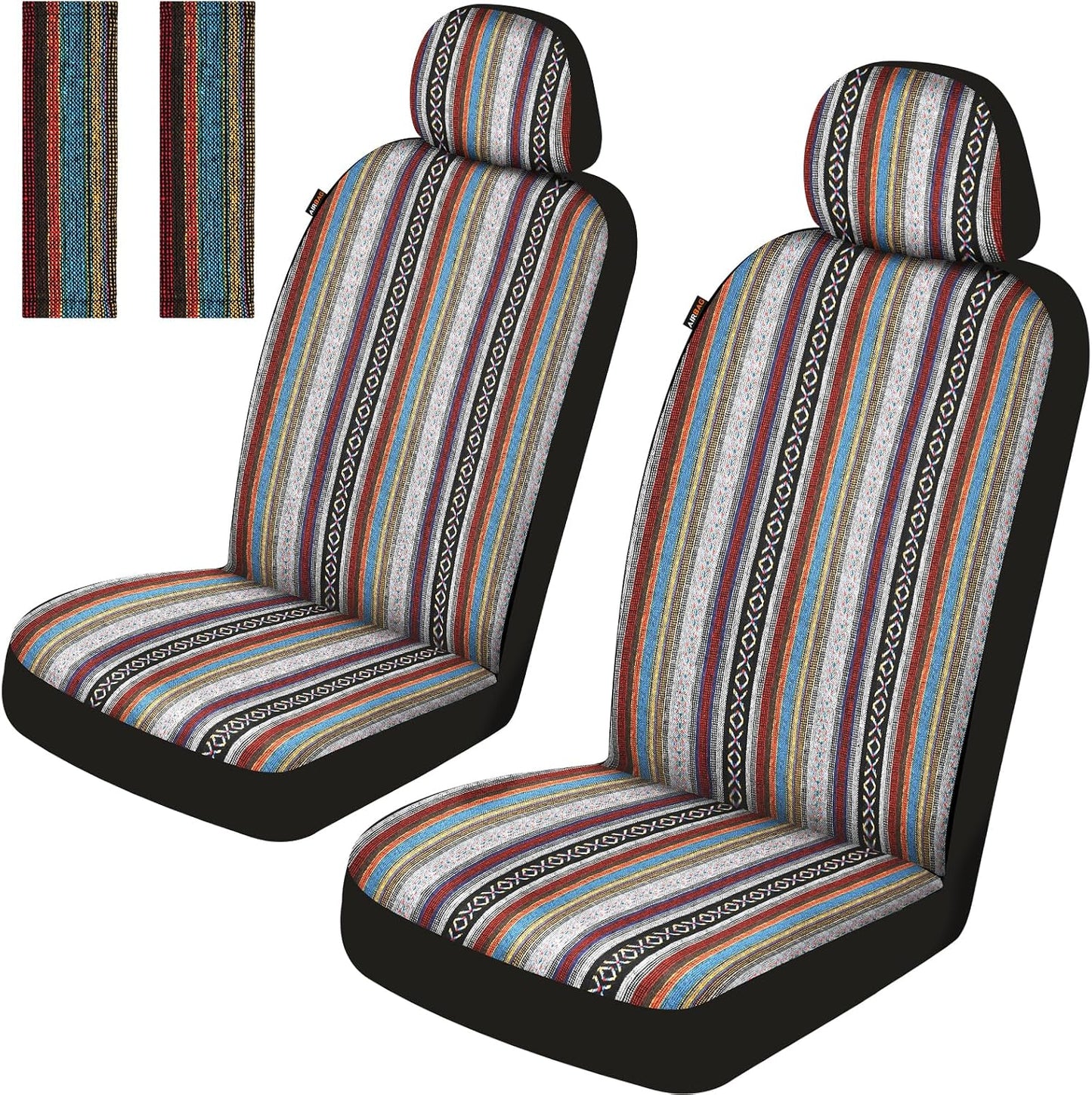 Baja Saddle Blanket Car Seat Covers Front Set, Washable Breathable Striped Woven Cloth Seat Covers for Cars, SUV, Truck, Airbag Compatible(Orange)