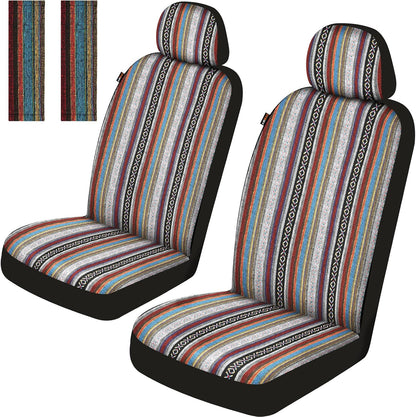 Baja Saddle Blanket Car Seat Covers Front Set, Washable Breathable Striped Woven Cloth Seat Covers for Cars, SUV, Truck, Airbag Compatible(Orange)