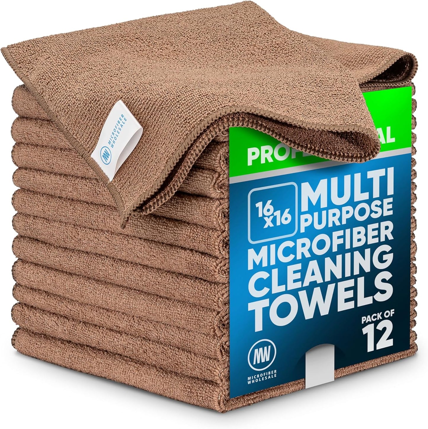 Microfiber Wholesale MW Pro 16x16 Auto Detailing Towels - Plush Car Drying Cloths for Wax Removal, Interiors & Body Shops - Scratch Free (Black, 12-Pack)