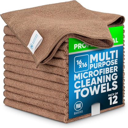 Microfiber Wholesale MW Pro 16x16 Auto Detailing Towels - Plush Car Drying Cloths for Wax Removal, Interiors & Body Shops - Scratch Free (Black, 12-Pack)