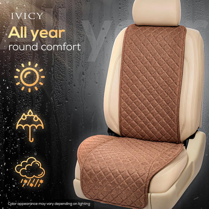 IVICY Faux Linen Front Car Seat Cover – Non-Slip Bucket Seat Protector for Most Cars, SUVs, Vans & Trucks – 1 Seat Cover, Machine Washable, Side-Airbag Friendly, Light Beige