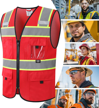JKSafety Safety Vest for Men Women Hi Vis Relfective Vest with Pockets High Visibility Meet ANSI Standard