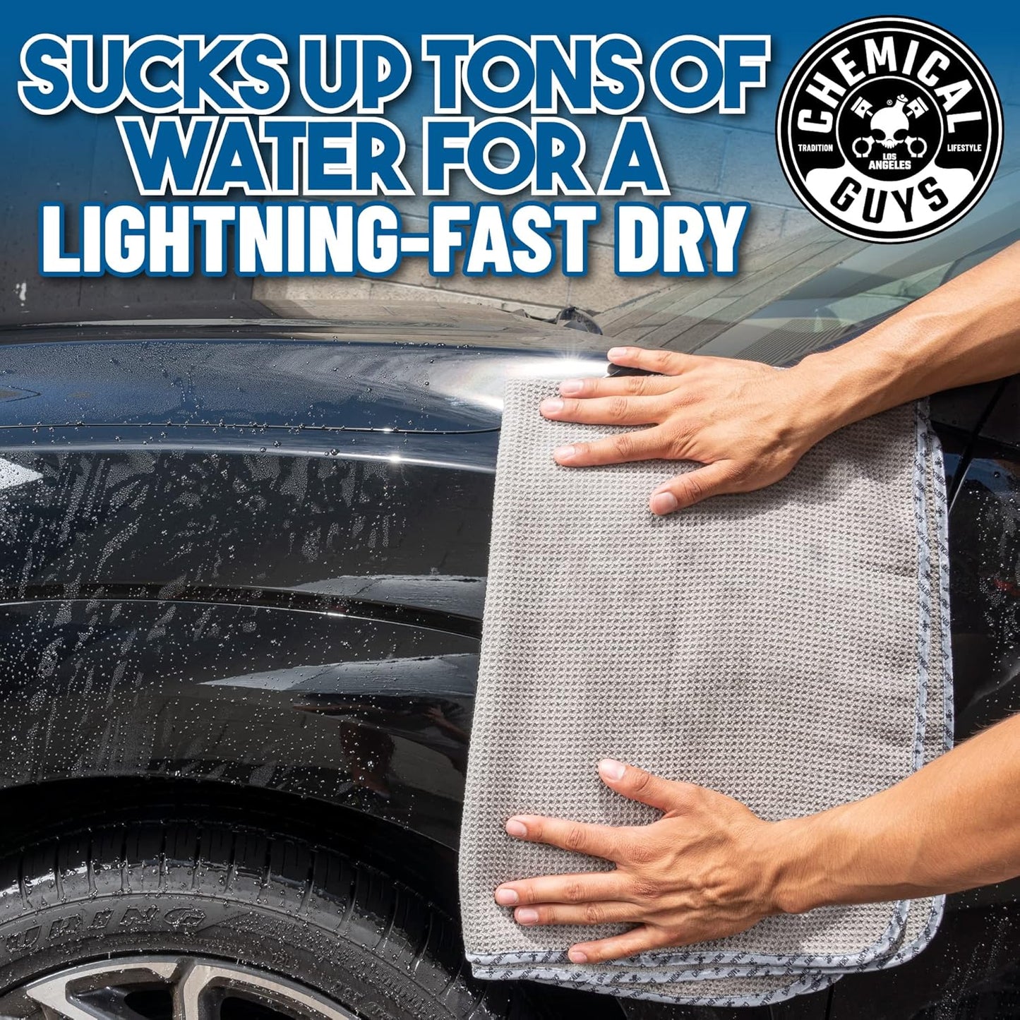 Chemical Guys Waffle Weave Gray Matter Microfiber Drying Towel 2 Pack, Huge Car Drying Towels for Faster Coverage on Paint, Glass, Wheels, and Trim, Streak Free Drying for Cars, Trucks, and SUVs