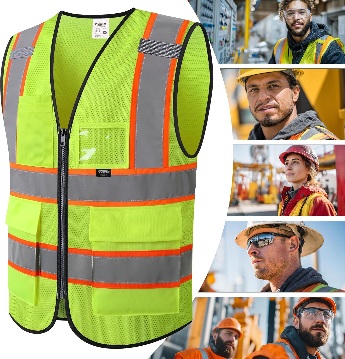 JKSafety Safety Vest for men women Hi Vis Reflective Vest with Pockets and Zipper High Visibility Meet ANSI Standard（BX320