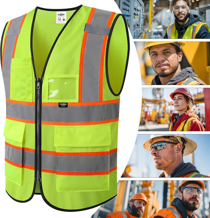 JKSafety Safety Vest for men women Hi Vis Reflective Vest with Pockets and Zipper High Visibility Meet ANSI Standard（BX320