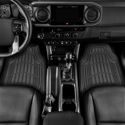 Cat® ToughRide™ Heavy-Duty 3 Piece Rubber All Season Floor Mats for Car Truck Van SUV, Black - Premium Trim to Fit Cars Floor Mat, All Weather Deep Dish Automotive Floor Mats, Total Dirt Protection