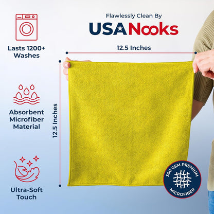 USANOOKS Microfiber Cleaning Cloth Grey - 12 Pcs (12.5"x12.5") - High Performance - 1200 Washes, Ultra Absorbent Microfiber Towel Weave Grime & Liquid for Streak-Free Mirror Shine - Car Washing Cloth