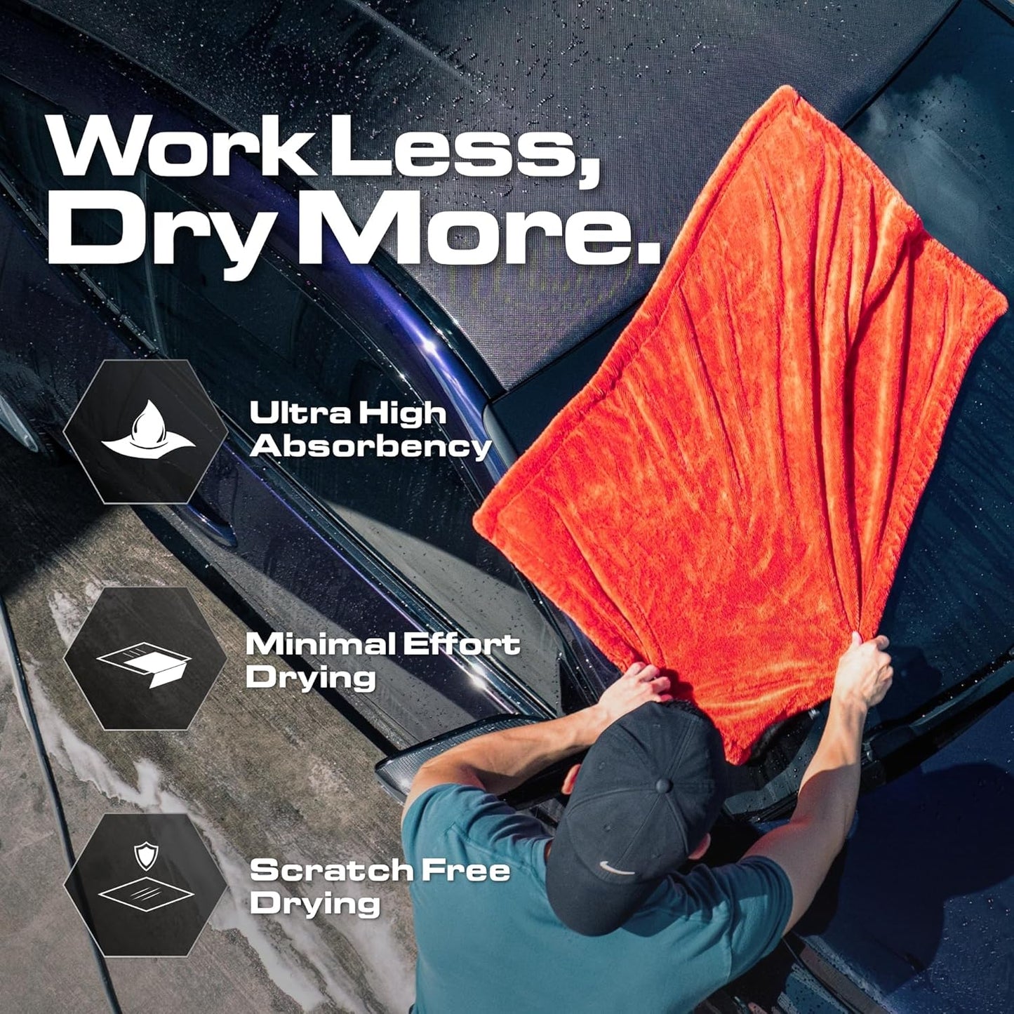 Blackline 24"x36" Twisted-Loop Car Drying Towel, 1300GSM, Streak Free, Lint Free, Reusable - Car Accessories, Microfiber Cleaning Cloth for Car, Truck, SUV - One Pass is All You Need