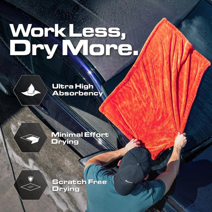 Blackline 24"x36" Twisted-Loop Car Drying Towel, 1300GSM, Streak Free, Lint Free, Reusable - Car Accessories, Microfiber Cleaning Cloth for Car, Truck, SUV - One Pass is All You Need