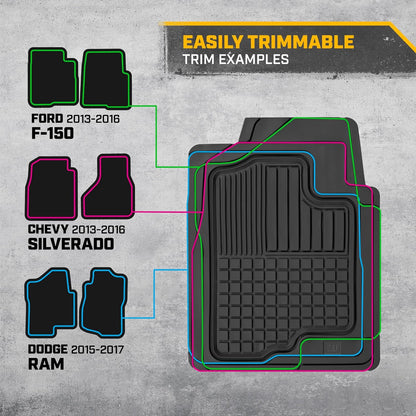 BDK Trim-to-Fit Heavy Duty Cargo Mat - Universal Rubber Trunk Liner for Car, SUV, Van & Truck - Waterproof, Non-Slip, All-Weather Protection, Durable Cargo Floor Mat - 54" x 43.5" x 0.25" - Black