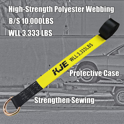 KJE 4 Pack Car Tie Down Straps for Trailers - Tire Ratchet Strap with Flat Hooks - 2" x 10' 10,000LBS Break Strength - Lasso Style Wheel Straps for Hauling UTV, SUV, Any Cars