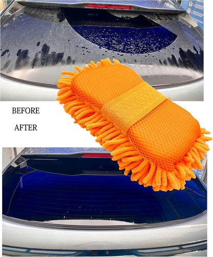 Microfiber Car Wash Sponge-Non-Scratch Wash Mitt-Two Sided Chenille Microfiber Washing Sponge-Mitt for Cars, Trucks, SUVs, Boats(2 Pack Green)