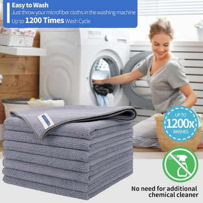 Microfiber Cleaning Cloth, 100 Pack Cleaning Rags Microfiber Towel Bulk Absorbent Lint-Free Wash Cloths, All-Purpose Shop Towels for Cars, Automotive, Garage, Home & Kitchen 11.5"*11.5"