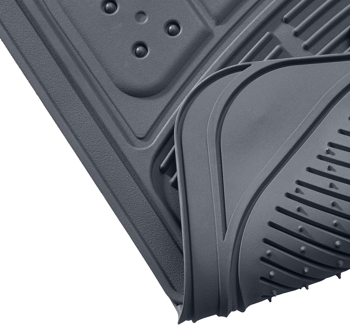 Amazon Basics Universal PVC Faux Rubber Car Floor Mats, Anti-Slip, All Weather Protection, Waterproof Flexible Trim to Fit for 95% Automotive SUV Sedans Trucks, Charcoal Pure Grey, Pack of 3