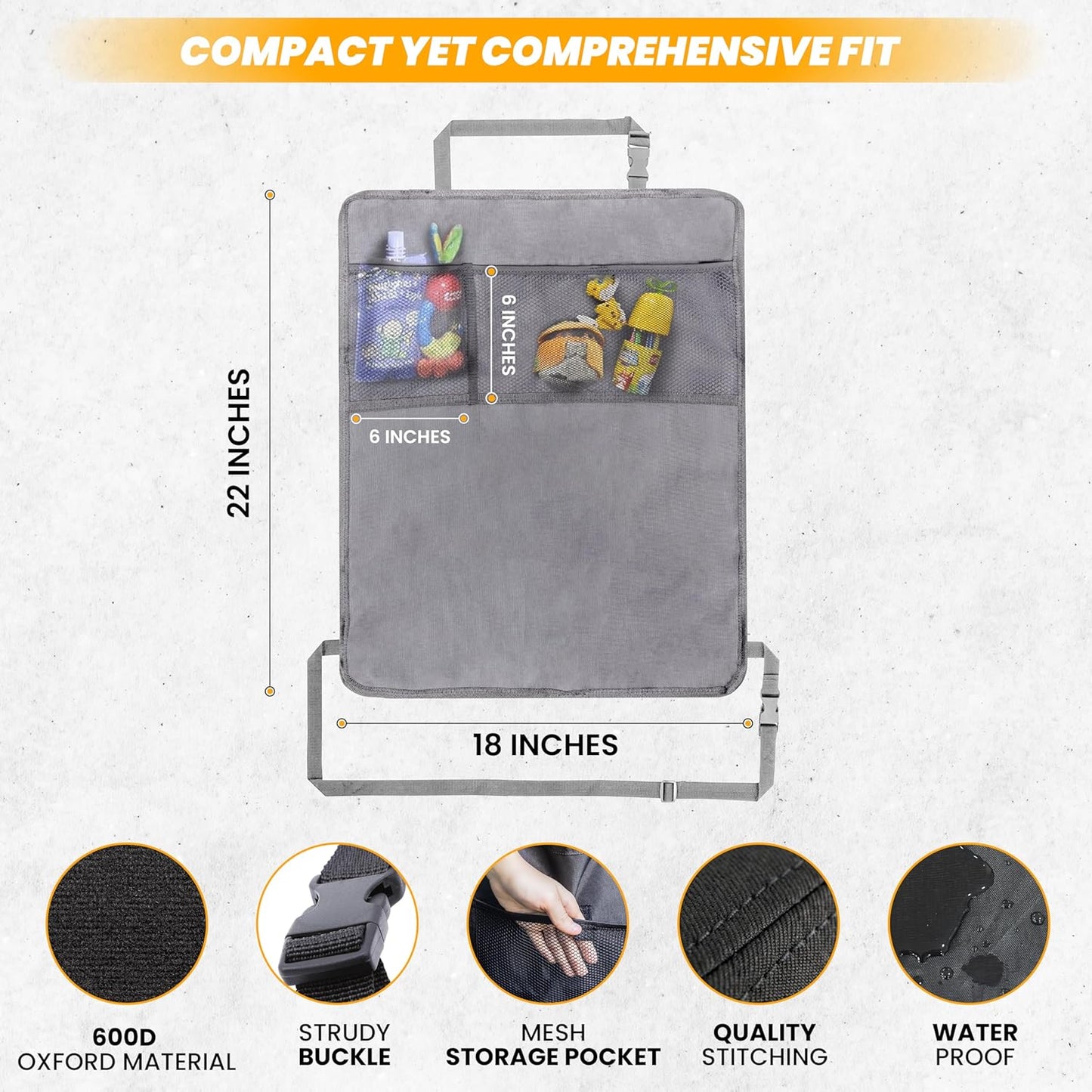 EcoNour Car Kick Mats Back Seat Protector (2 Pack),Car Seat Protector & Backseat Organizer with Storage Pockets for Kids,Waterproof Back Seat Cover for Dirt,Mud & Scratch Protection Travel Accessories