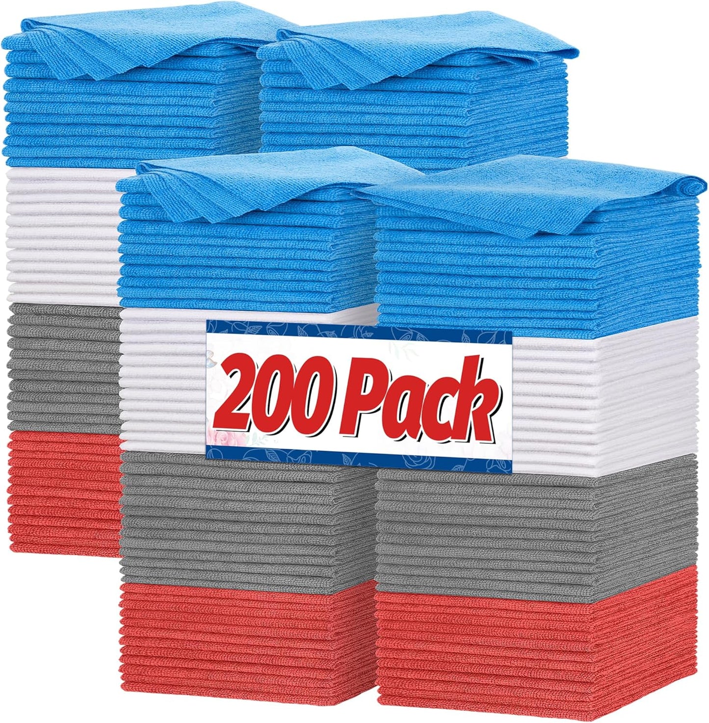 FIXSMITH Shop Towels, Pack of 200, Grey Microfiber Cleaning Cloth Bulk, Microfiber Towels for Cars, All-Purpose Absorbent Cleaning Rags, Dust Cloth for Automotive, Mechanic, Garage, 11.5 x 11.5 inch