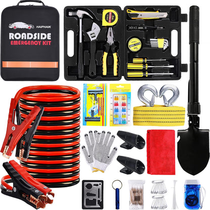 Car Emergency Kit with Jumper Cables Car Safety Kit Vehicle Emergency | Car Emergency Kits for Vehicles Headlamps, Car Glasses Holder, Safety Hammer, Ideal Gifts for New Drivers