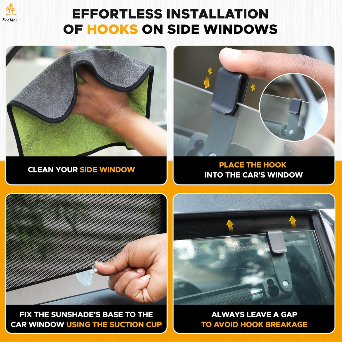 EcoNour Car Side Window Sun Shade (2 Pack) | Retractable Roller Sunshade for Kids | Baby Car Window Shades for UV and Sun Glare Protection | Baby Travel Accessories (15"x17")