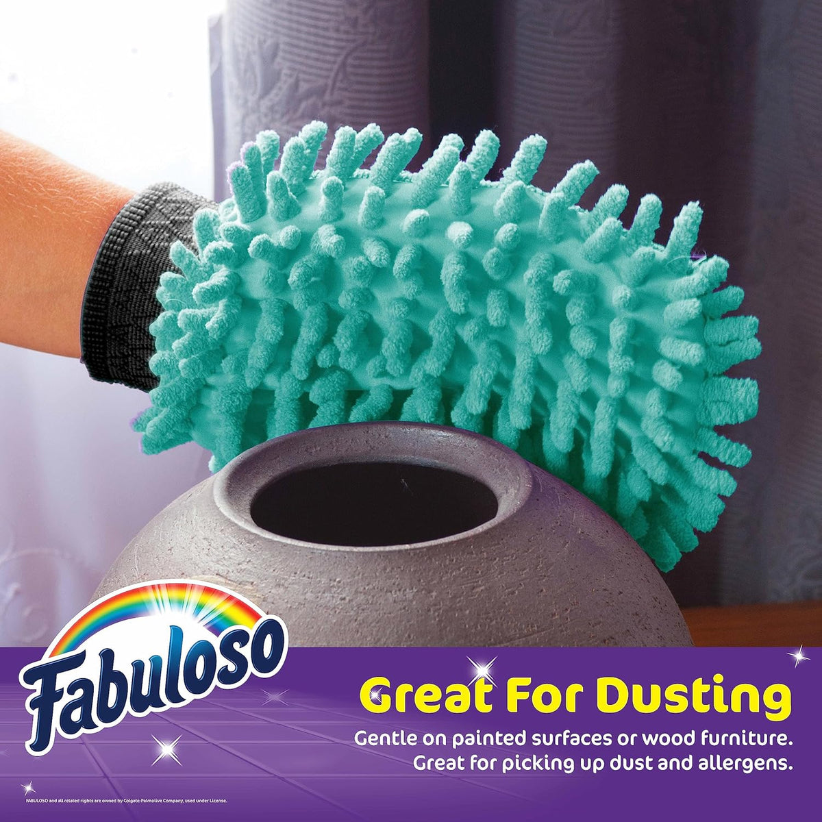 Fabuloso Microfiber Cleaning Mitt Glove, Lint-Free Scratch-Free Dusting and Washing for Furniture, Blinds, Baseboards, Shelves and Car Interior, One Size Fits All, Purple, 1 Count
