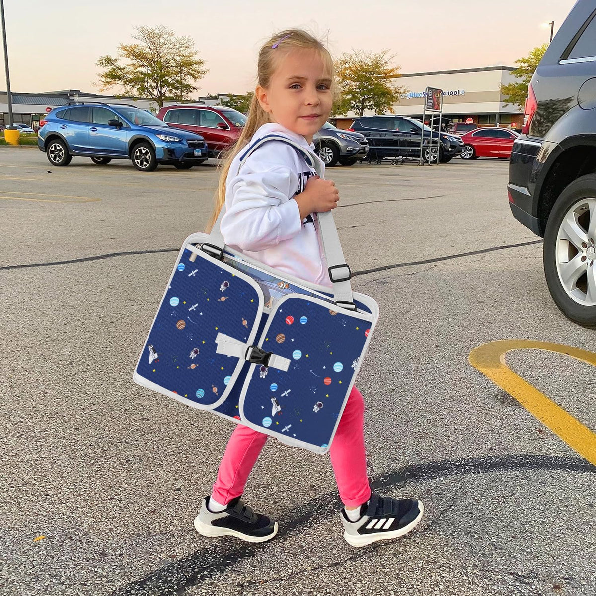 MENZOKE Kids Travel Tray for Toddler Car Seat, Road Trip Activities for Kids with iPad Holder Stand & Dry Erase Board, Road Trip Essentials Accessories Lap Tray as Travel Gifts for Kid, Pink