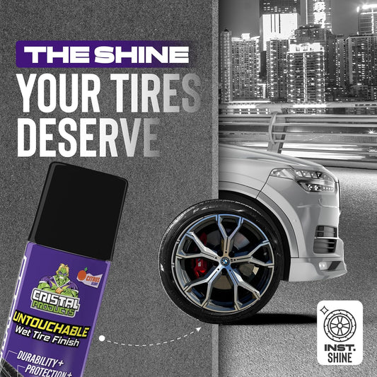 Cristal Products Untouchable Tire Shine Spray (1 Pack) – Citrus Scent, Wet Look Tire Shine, No Sling, Long Lasting Car Tire Shine, No Touch Application