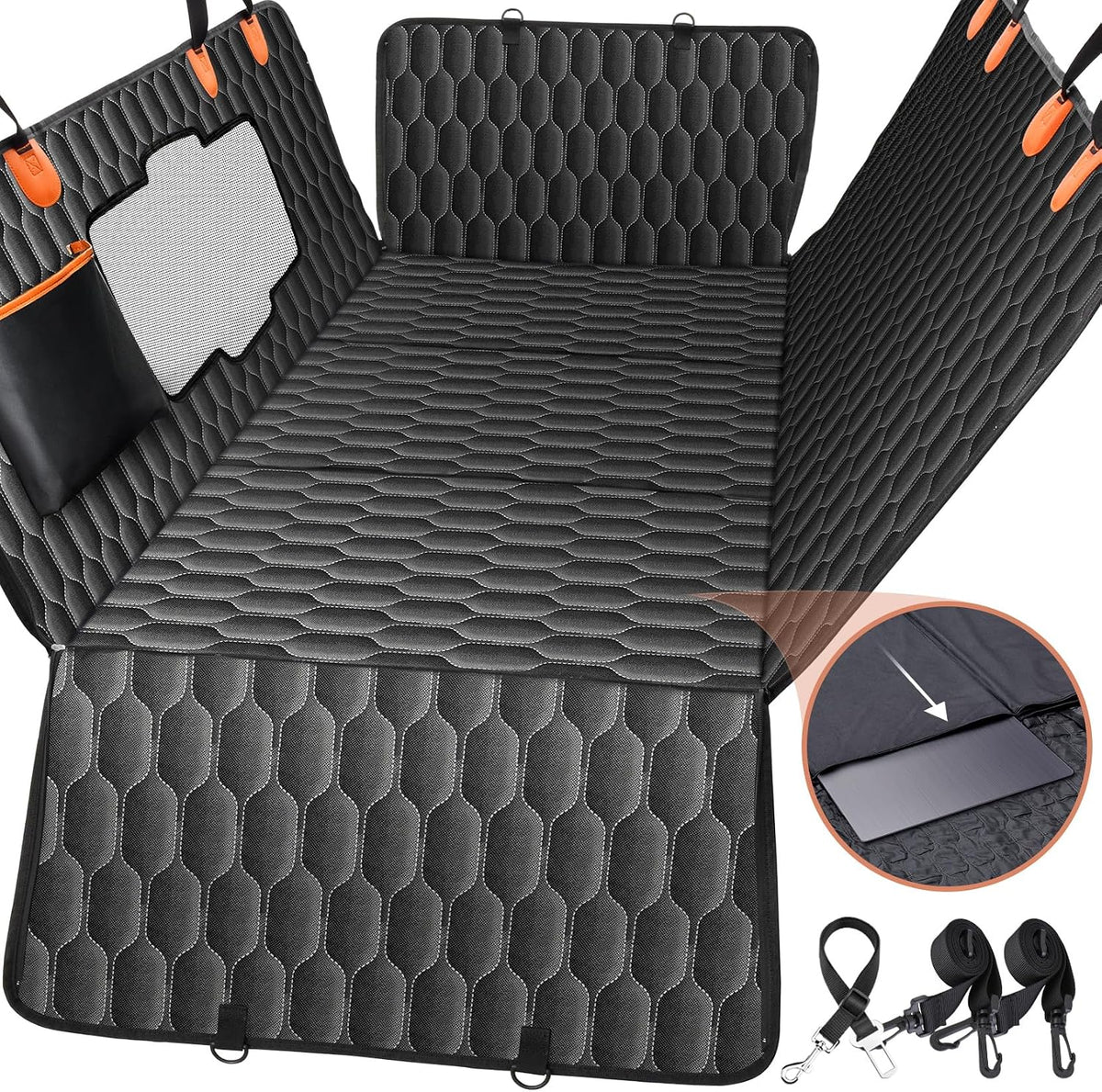 Chumajor Back Seat Extender for Dogs-Supports 400lb,Waterproof Dog Car Seat Cover Hard Bottom-Detachable,600D Heavy Duty Scratch Proof Nonslip Soft,Dog Hammock for Car,SUVs