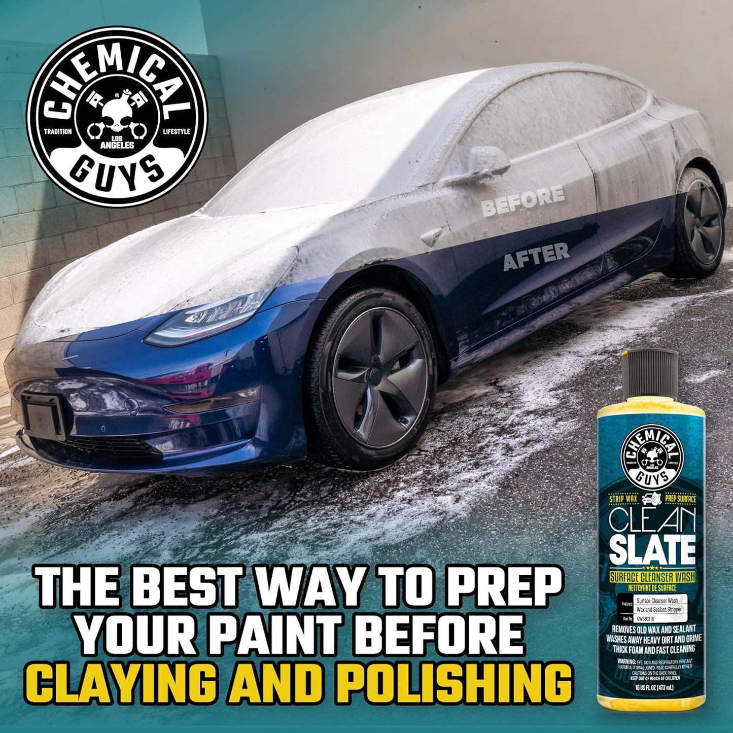 Chemical Guys CWS80364 Clean Slate Deep Surface Cleaning Car Wash Soap (Removes Old Car Waxes, Glazes & Sealants for Superior Surface Prep), 64 fl oz (Half Gallon), Citrus Scent