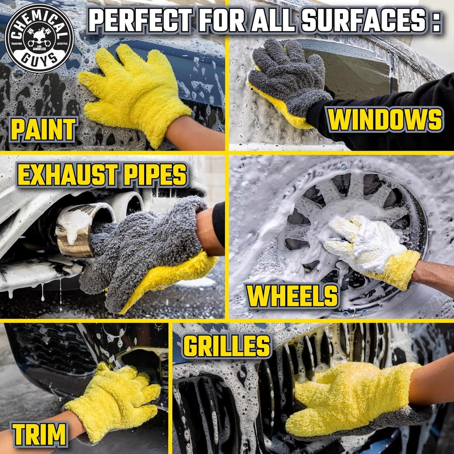 Chemical Guys MIC510 The Stranger Helpful Handy Car Wash Mitt - Yellow, Microfiber Towels for Detailing, Holds Tons of Soapy Suds, Flexible - Perfect for Car Cleaning