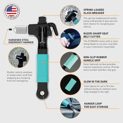 Stinger Super Duty Car Emergency Escape Tool, Hardened Carbon Steel Vehicle Safety Hammer, Spring Loaded Window Breaker, Razor Sharp Seat Belt Cutter, Auto Accident Life-Saving Rescue Tool (Orange)