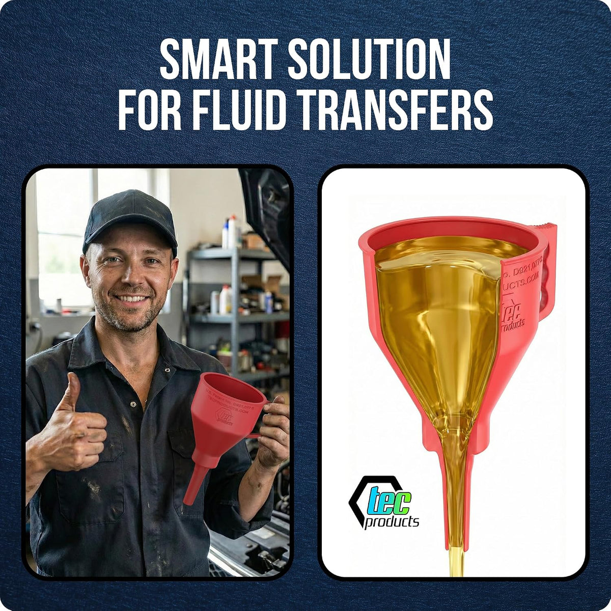 TEC Products FlexAll Short Neck Funnel - Flexible Funnel w/Hose, Durable Nitrile Rubber Automotive Funnels - Oil Change Tool for Transmission Fluid, Diesel, Gas - USA Made - Large (11 x 5.73 Inches)