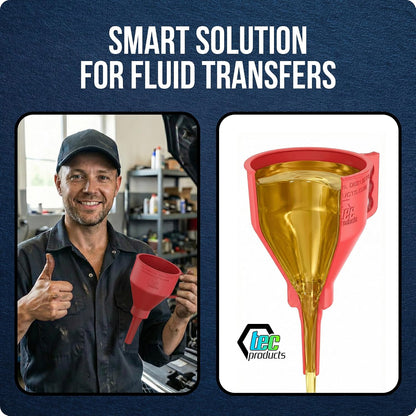TEC Products FlexAll Short Neck Funnel - Flexible Funnel w/Hose, Durable Nitrile Rubber Automotive Funnels - Oil Change Tool for Transmission Fluid, Diesel, Gas - USA Made - Large (11 x 5.73 Inches)