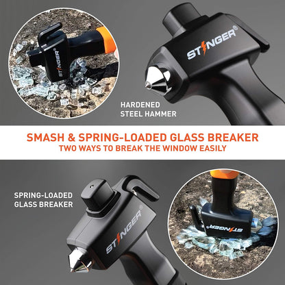 Stinger Super Duty Car Emergency Escape Tool, Hardened Carbon Steel Vehicle Safety Hammer, Spring Loaded Window Breaker, Razor Sharp Seat Belt Cutter, Auto Accident Life-Saving Rescue Tool (Orange)