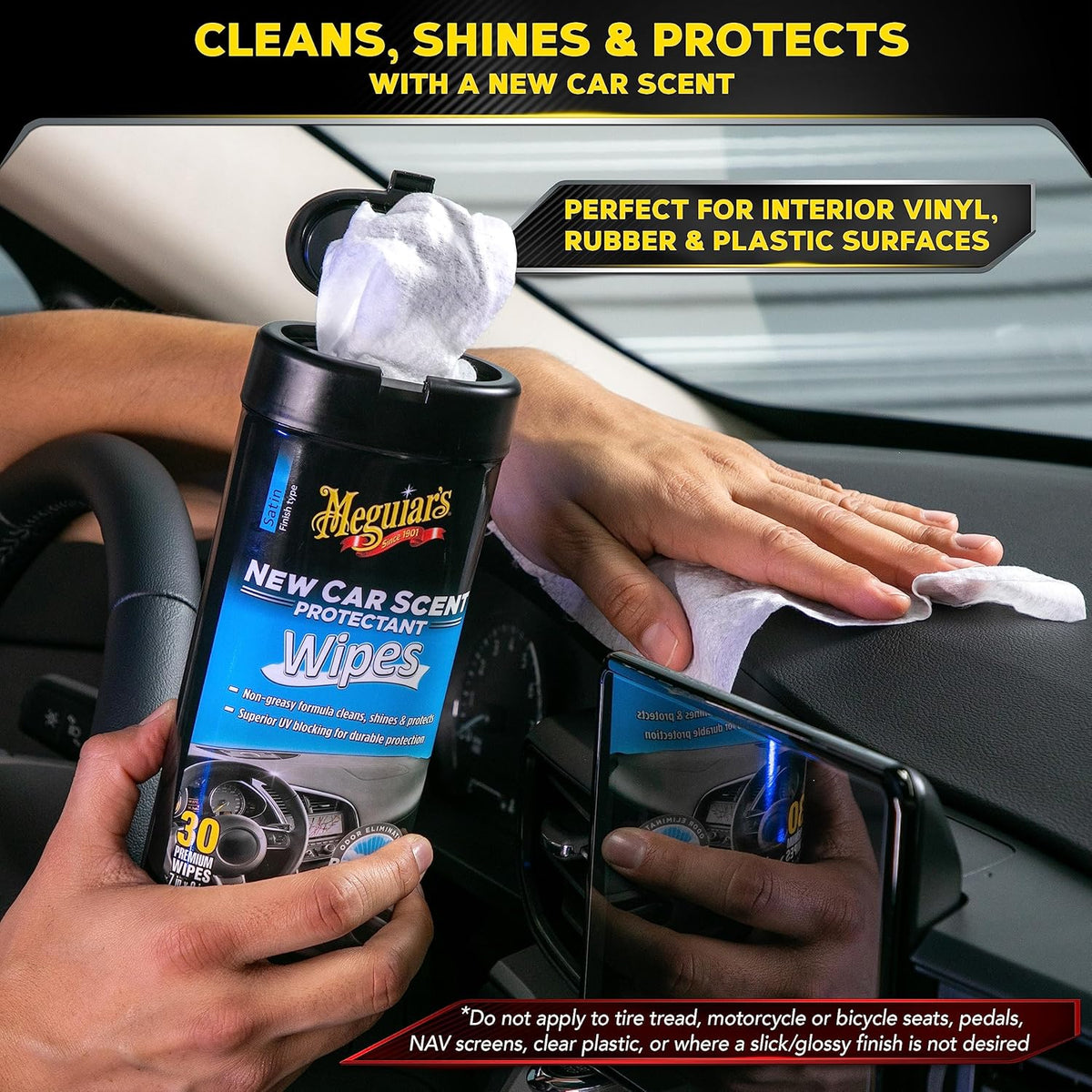 Meguiar’s New Car Scent Protectant Wipes, Car Wipes For Drivers & Detailers—Car Cleaning Wipes That Clean, Protect And Freshen; Car Interior Wipes For Cars, Trucks & Suvs - 30 Count
