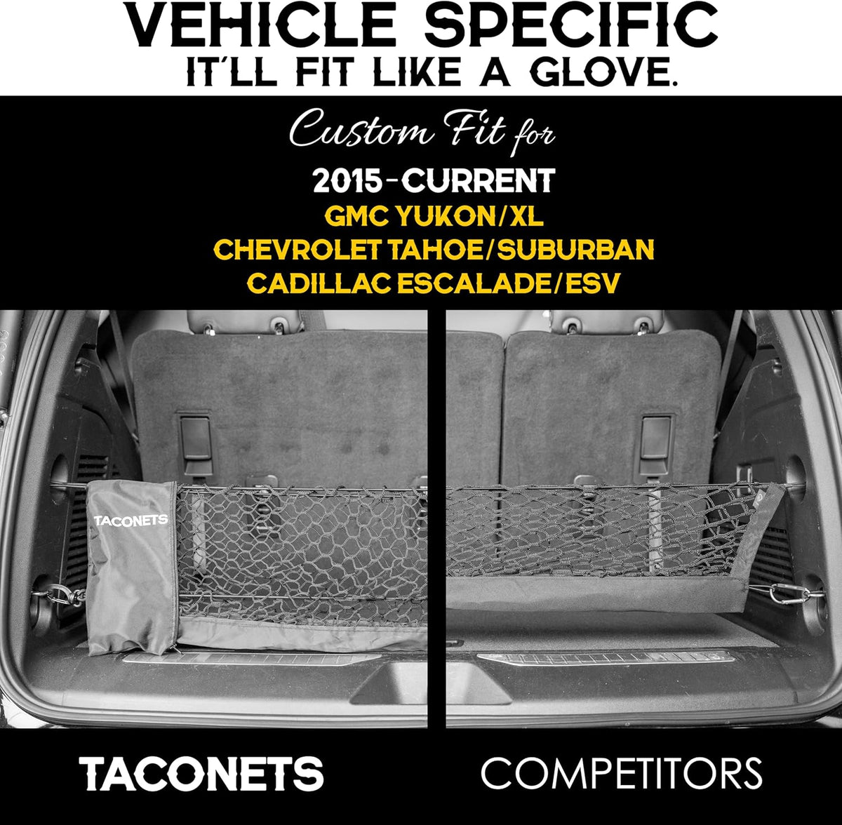 TacoNets Envelope Cargo Net for GMC Sierra & Chevy Silverado - Fits 2013-Current - Upgraded 5mm Bungee - Integrated Storage Bag - Heavy Duty Carabiners - Designed in USA