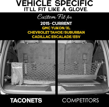 TacoNets Envelope Cargo Net for GMC Sierra & Chevy Silverado - Fits 2013-Current - Upgraded 5mm Bungee - Integrated Storage Bag - Heavy Duty Carabiners - Designed in USA
