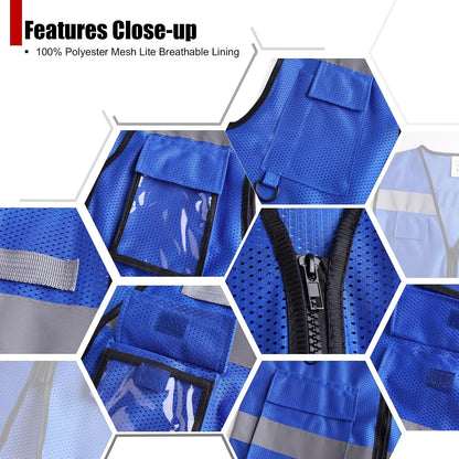 Safety Vest for Men Women Hi Vis Vest with Pockets Mesh High Visibility Vests Meets ANSI/ISEA Standards
