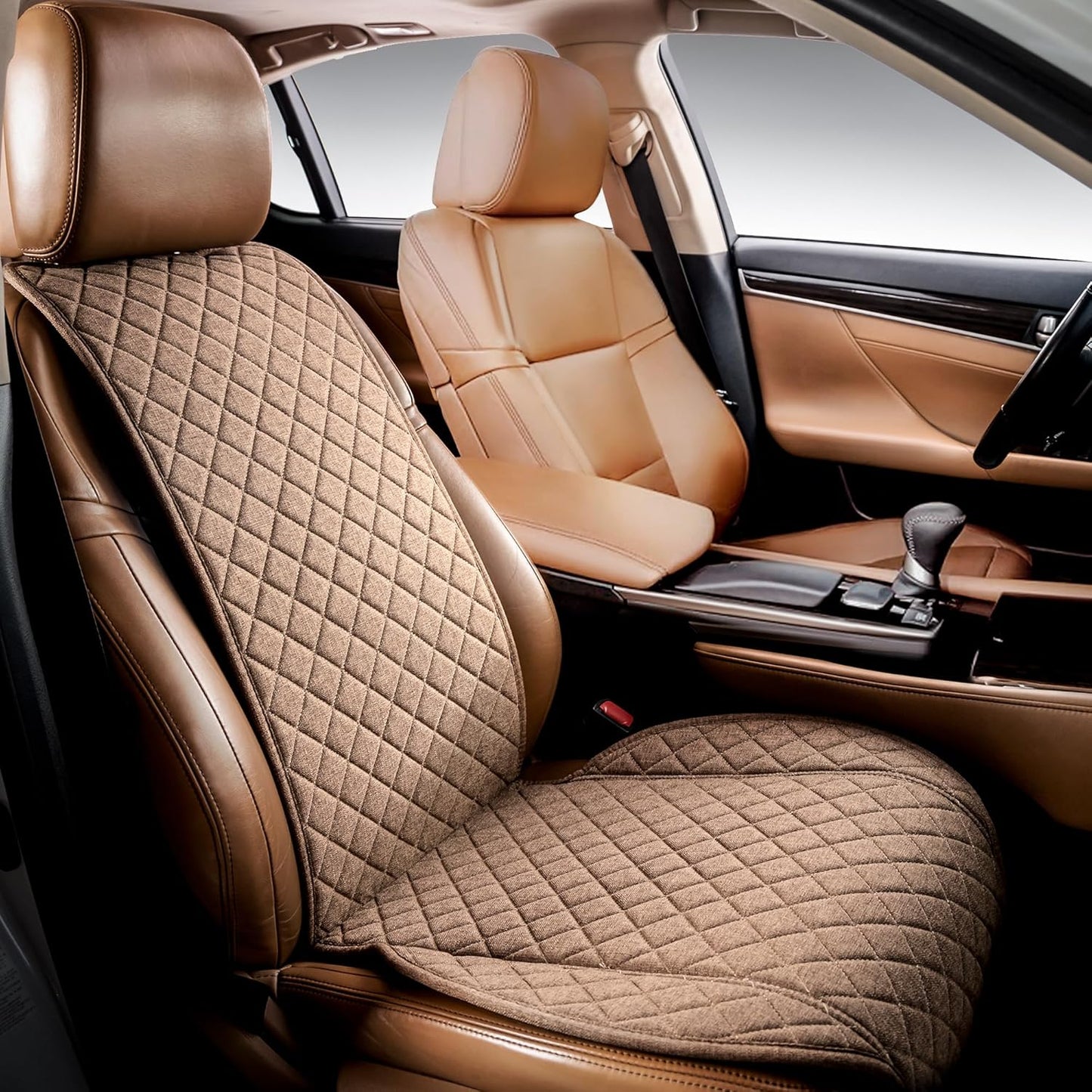 IVICY Faux Linen Front Car Seat Cover – Non-Slip Bucket Seat Protector for Most Cars, SUVs, Vans & Trucks – 1 Seat Cover, Machine Washable, Side-Airbag Friendly, Light Beige