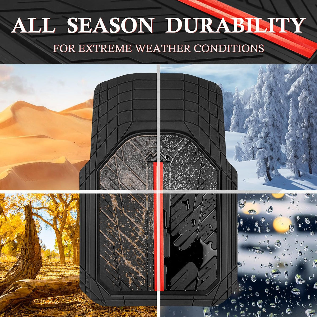 CAR PASS Heavy Rubber Car Floor Mats, Deep Waterproof Car Mats All Weather, Universal Trim-to Fit Automotive Floor Mats for Car SUV Truck Van, Durable Floor Liners Solid Black