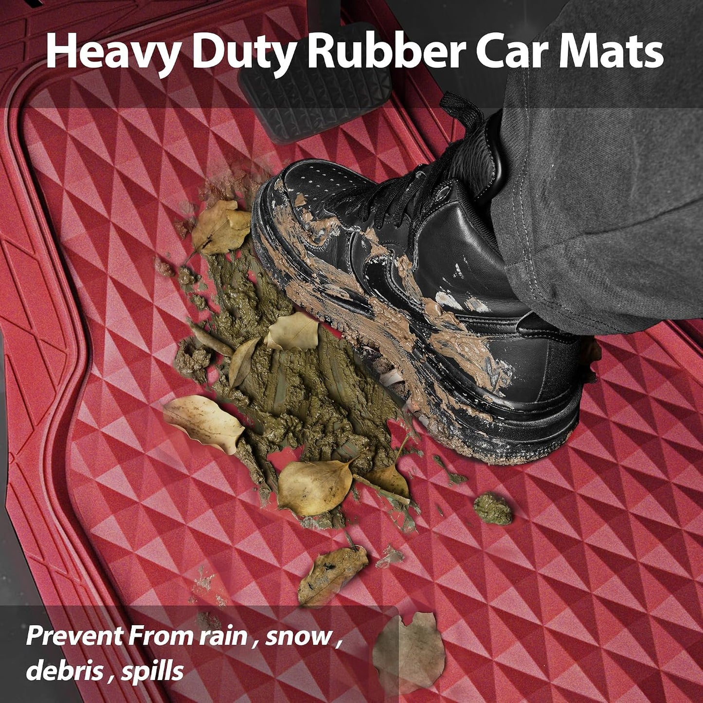CAR PASS Heavy Duty Rubber Car Mats, Deep Dish All-Weather Floor Mat for Car Full Set Durable Anti-Slip 3D Rhombus Waterproof Trim to Fit Liner Universal Fit Automotive,Sedan,SUV,Truck, 3 Piece Black