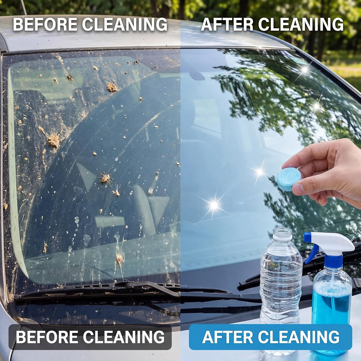 Boao 100 Pcs Car Windshield Washer Tablets Cleaning Washer Fluid Tablets Glass Concentrated Cleaner Windshield Wiper Fluid Solid Effervescent Remove Auto Glass Stains Clear Car Vision