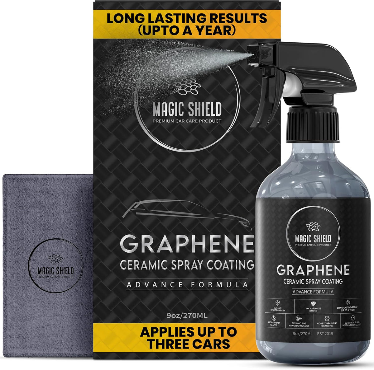 Magic Shield Graphene Ceramic Spray Coating - LAST SO LONG! Quick & Easy for Cars, Motorcycles, Boats & More - Professional-Grade Sealant for Maximum Gloss & Shine - Waterless Wash & Wax - 16oz Bottle