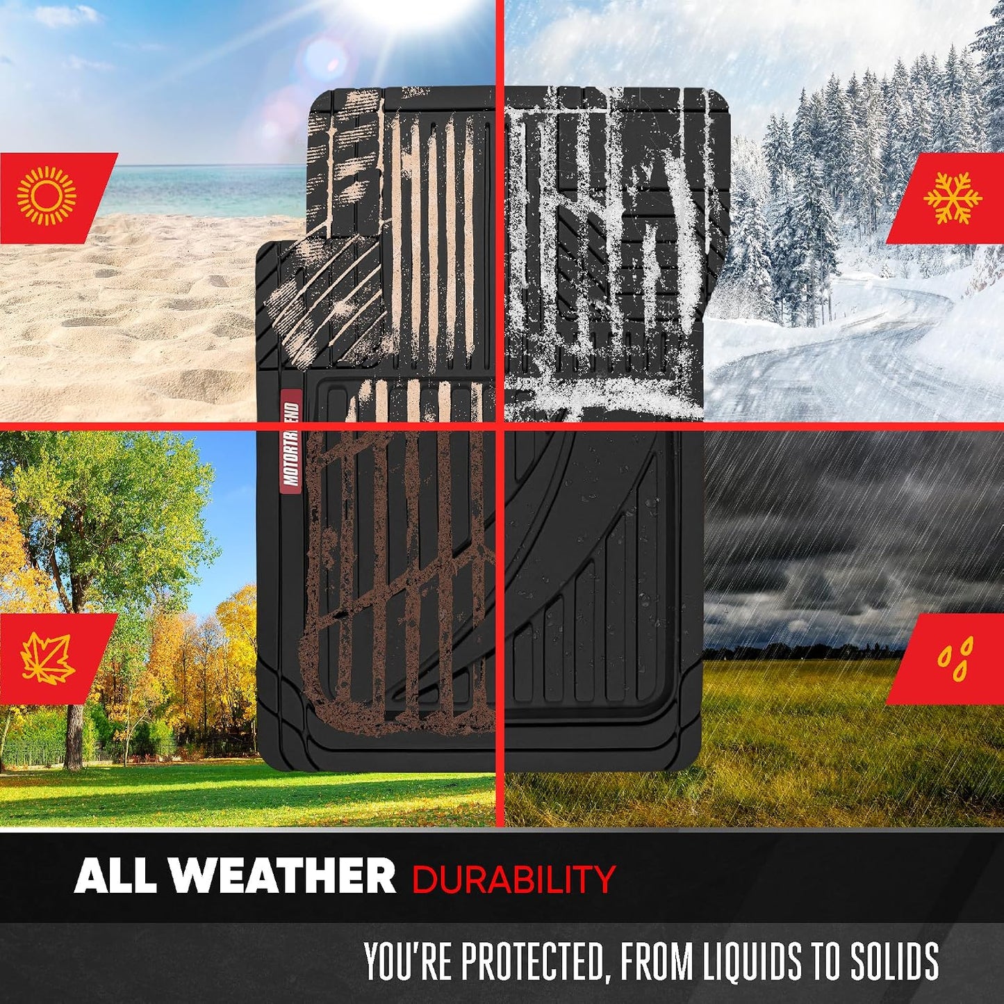 Motor Trend FlexTough Advanced Heavy Duty Black Rubber Car Floor Mats & Cargo Liner for SUV & Car Full Set - Universal Trim to Fit All Weather Automotive Floor Mat & Cargo Liners for SUV, Car, & Van