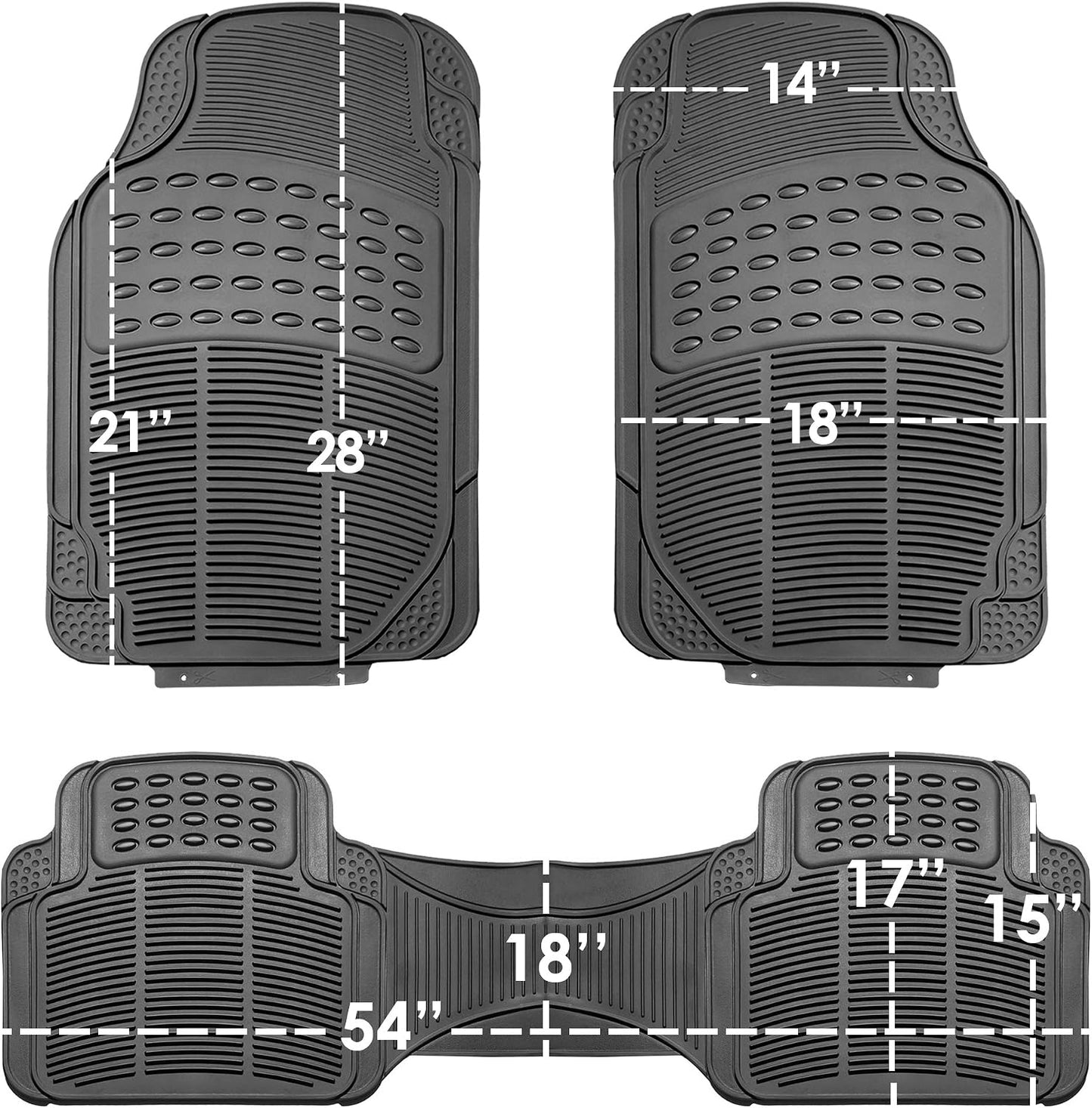FH Group Automotive Floor Mats Solid ClimaProof for all weather protection Universal Fit Trimmable Heavy Duty fits most Cars, SUVs, and Trucks, 3pc Full Set Black