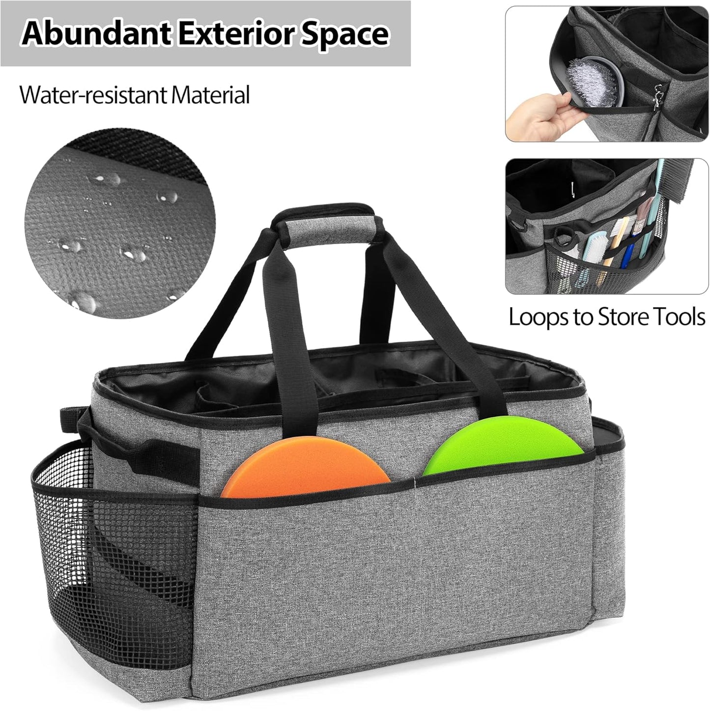 HODRANT Detailing Bag with Polisher Carry Bag, Large Detail Car Care Box for Auto Detailing Supplies, Car Wash Caddy & Trunk Organizer for Buffer Bottle Towel & Cleaning Kit, Black, Patent Design