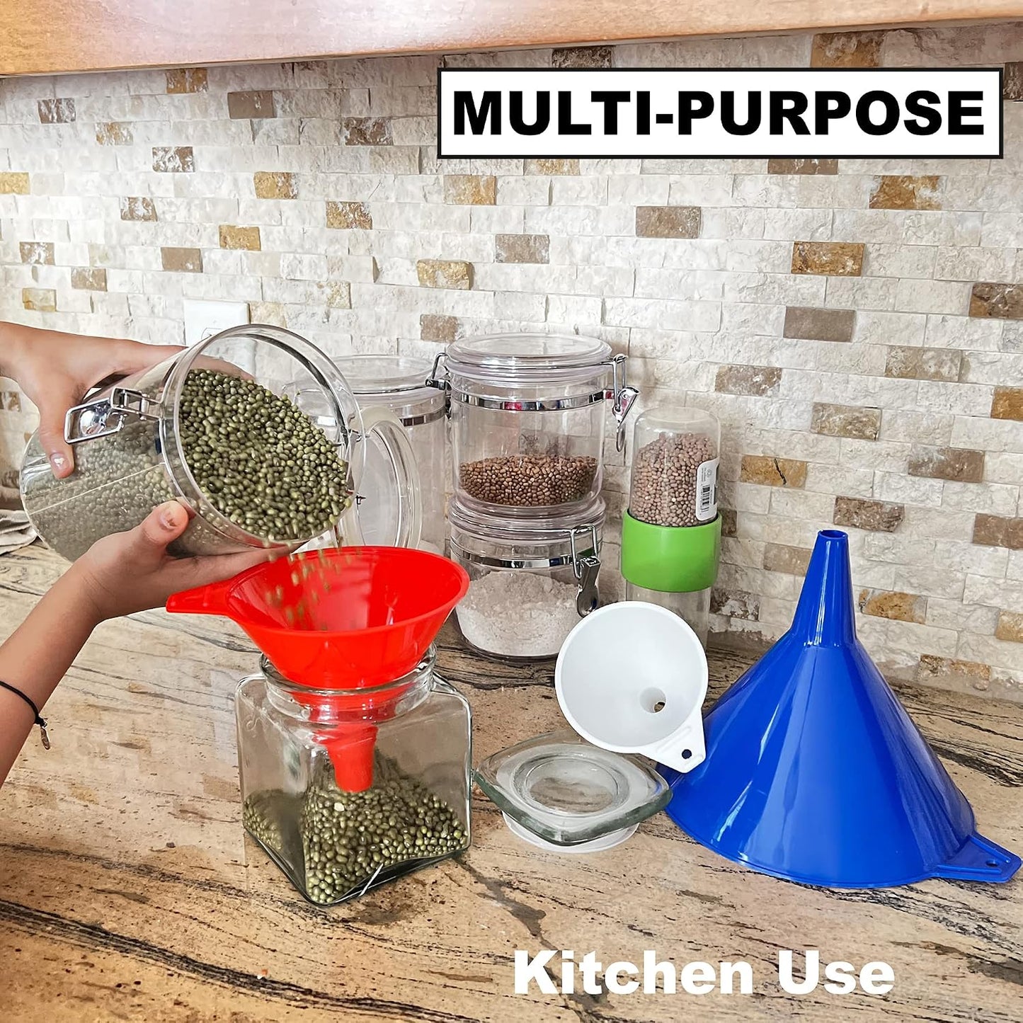 Oil Funnel Set (Orange, 4-Pack) – Plastic Funnels for Automotive Use – Funnels for Kitchen Use Filling Bottles and containers – Funnel for Water Bottles, Gas, Car Oil, Lubricants and Fluids